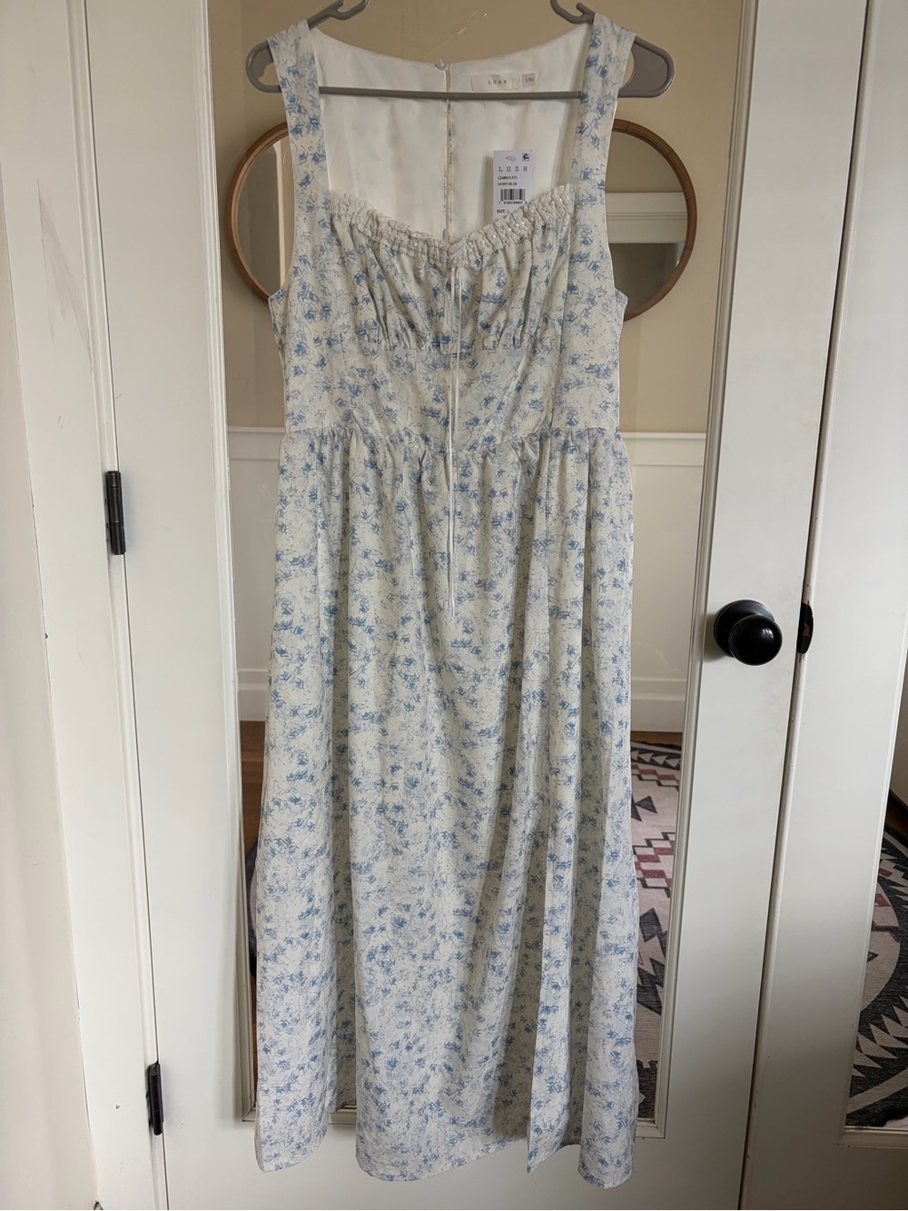 Lush Cream Dress with Pale Blue Floral Print